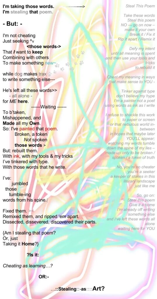 Remixed poem on colorful, digital art background.