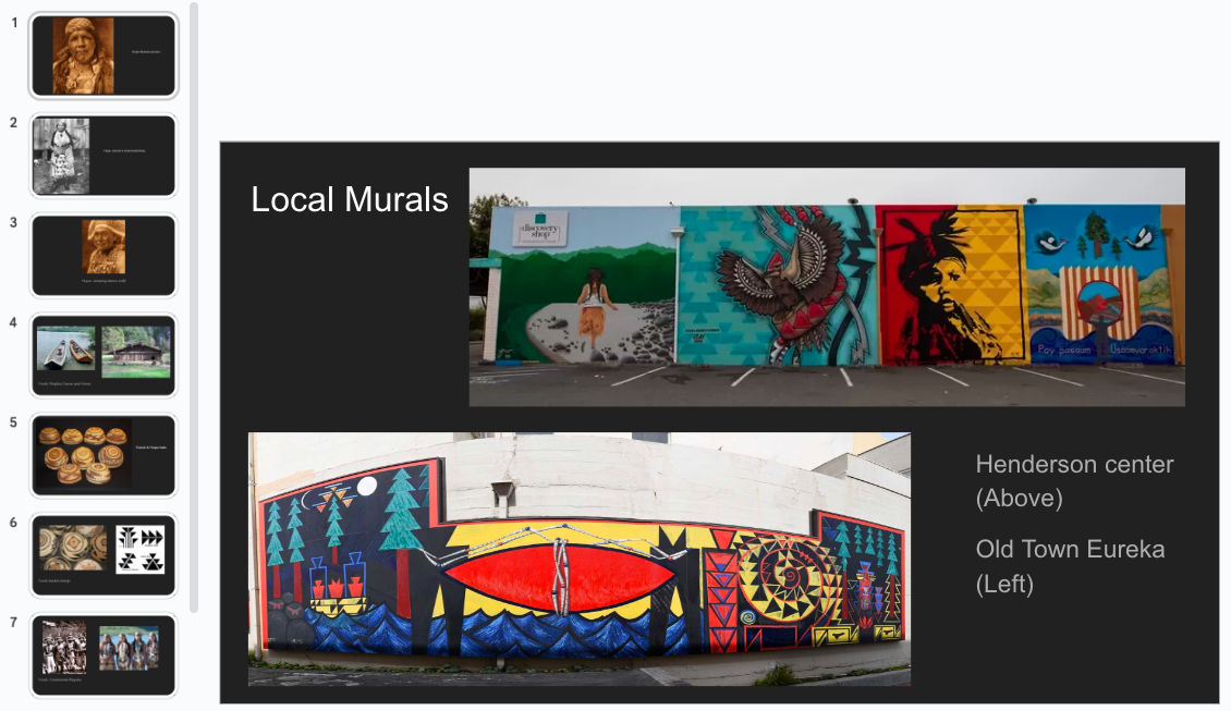 Picture of slidedeck, featuring slide showing local murals.